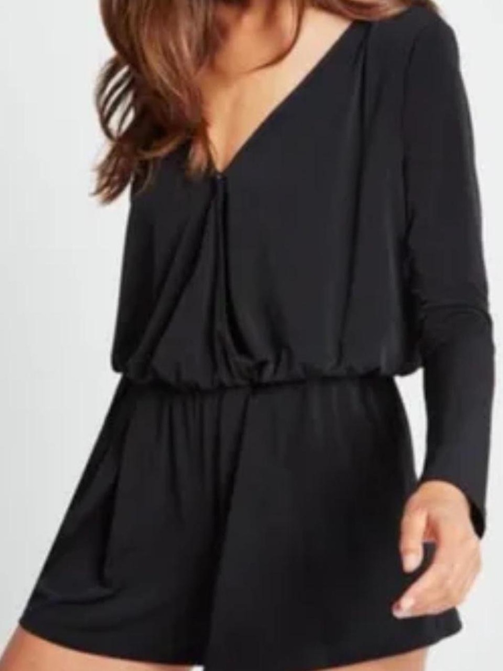BCBGeneration Black Long-Sleeve V-Neck Romper